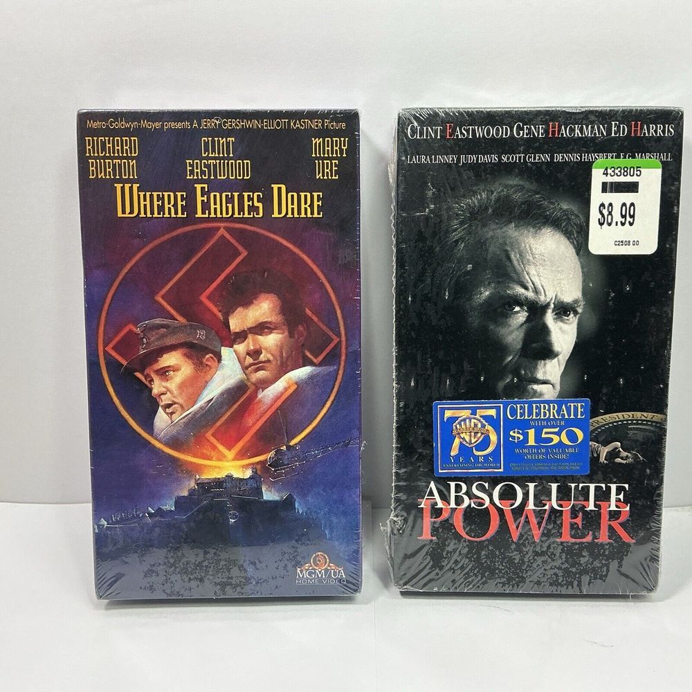 2 Vhs Tapes‎ Where Eagles Dare Absolute Power Clint Eastwood Richard Burton New
